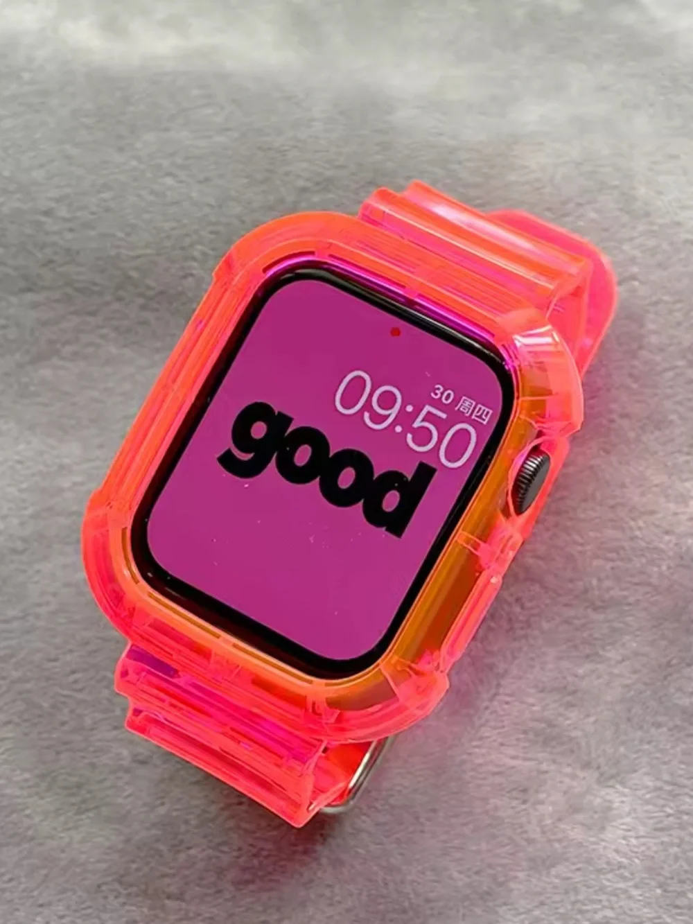 Pink Transparent Protective Smartwatch Case and Band for Apple Watch 38-49mm